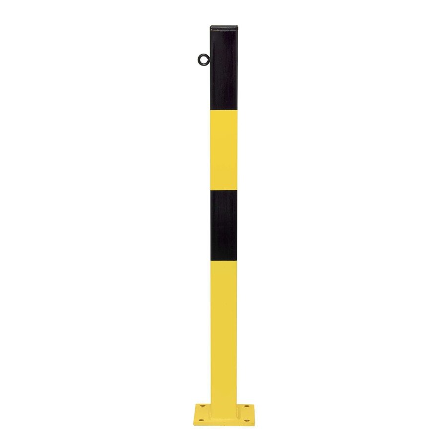 MORION vaste afzetpaal 70 x 70 mm op voetplaat - één kettingoog - thermisch verzinkt en geel/zwart gepoedercoat-1