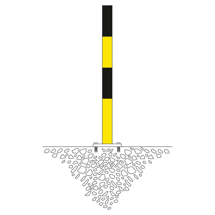 MORION vaste afzetpaal 70 x 70 mm op voetplaat - één kettingoog - thermisch verzinkt en geel/zwart gepoedercoat-2