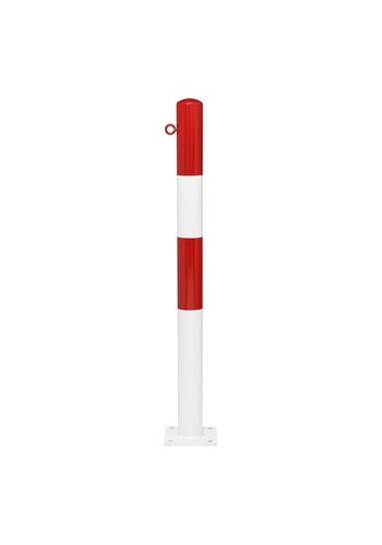 afzetpaal Ø 76 mm op voetplaat-1 kettingoog-gepoedercoat -rood/wit 