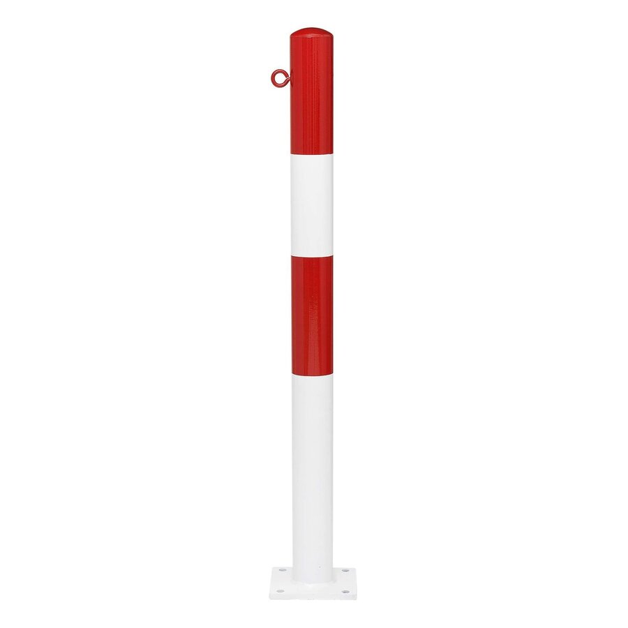 MORION vaste afzetpaal Ø 76 mm - op voetplaat - één kettingoog - rood/wit gepoedercoat-1