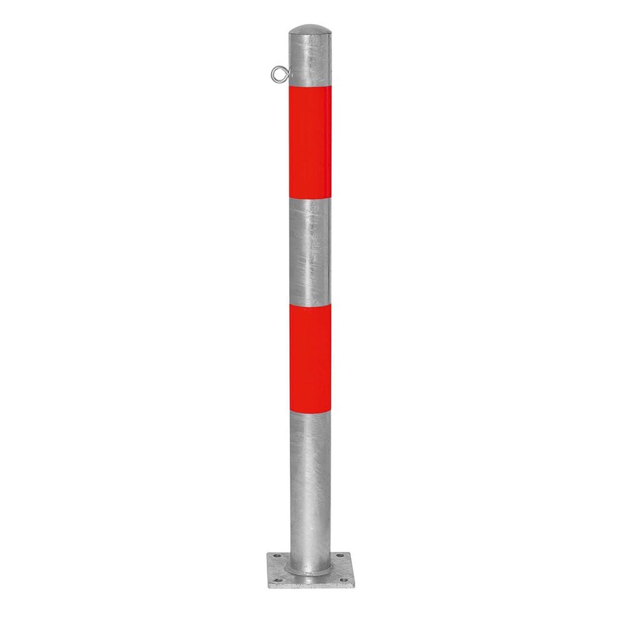 MORION vaste afzetpaal Ø 76 mm - op voetplaat - één kettingoog - thermisch verzinkt met rode reflecterende banden-1
