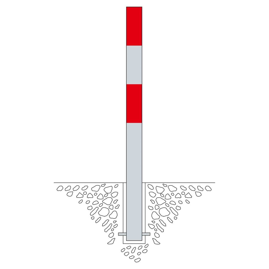 MORION poteau de délimitation Ø 76 mm sur platine - un anneau de chaîne - galvanisé à chaud - bandes de signalisation réfléchissantes rouges-2