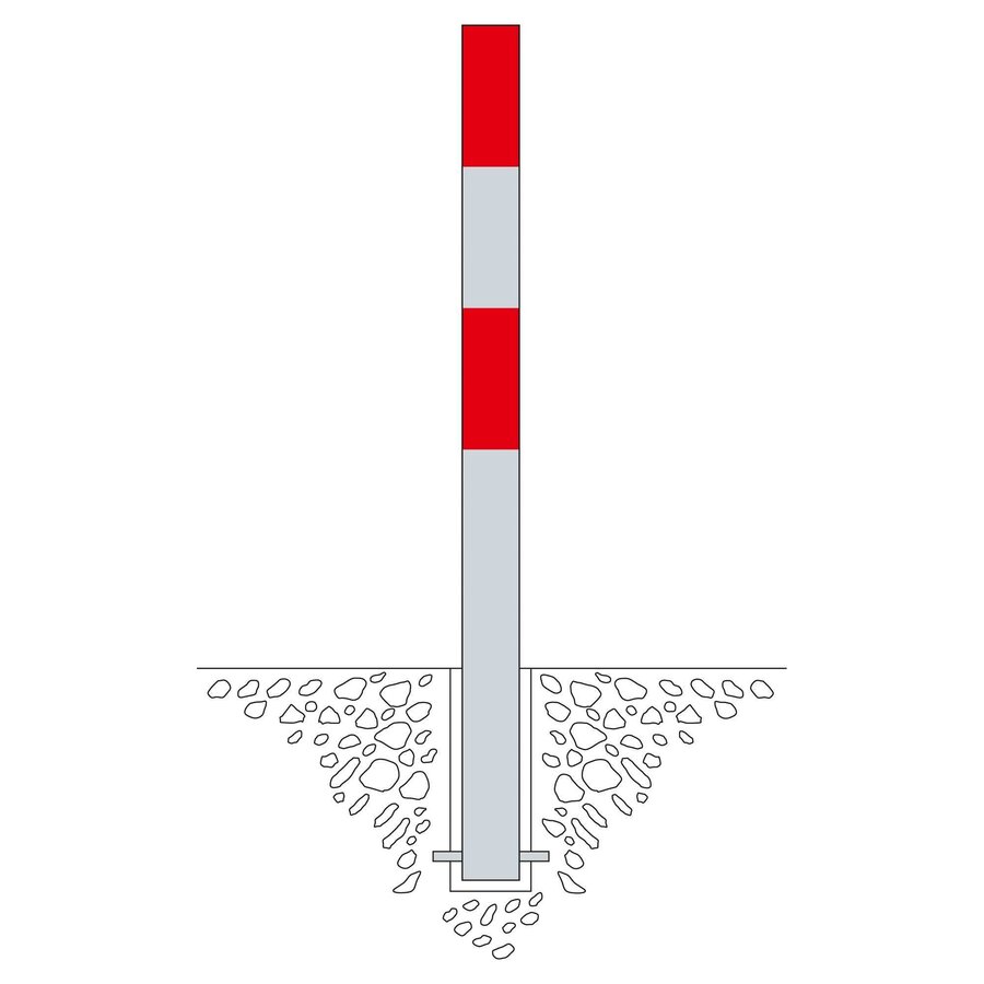 MORION vaste afzetpaal Ø 76 mm - op voetplaat - één kettingoog - thermisch verzinkt met rode reflecterende banden-2