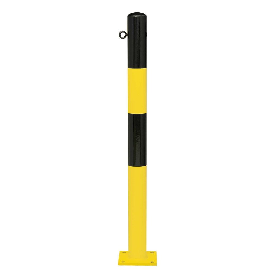 MORION vaste afzetpaal Ø 76 mm op voetplaat - één kettingoog - thermisch verzinkt en geel/zwart gepoedercoat-1