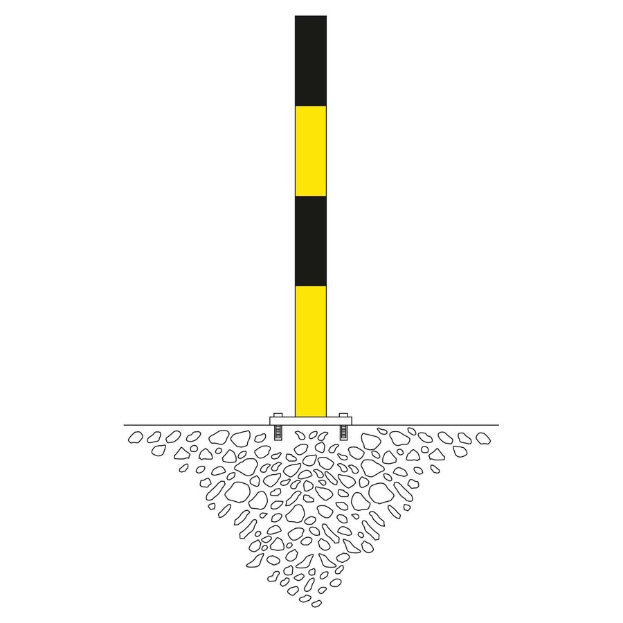 MORION vaste afzetpaal Ø 76 mm op voetplaat - één kettingoog - thermisch verzinkt en geel/zwart gepoedercoat-2