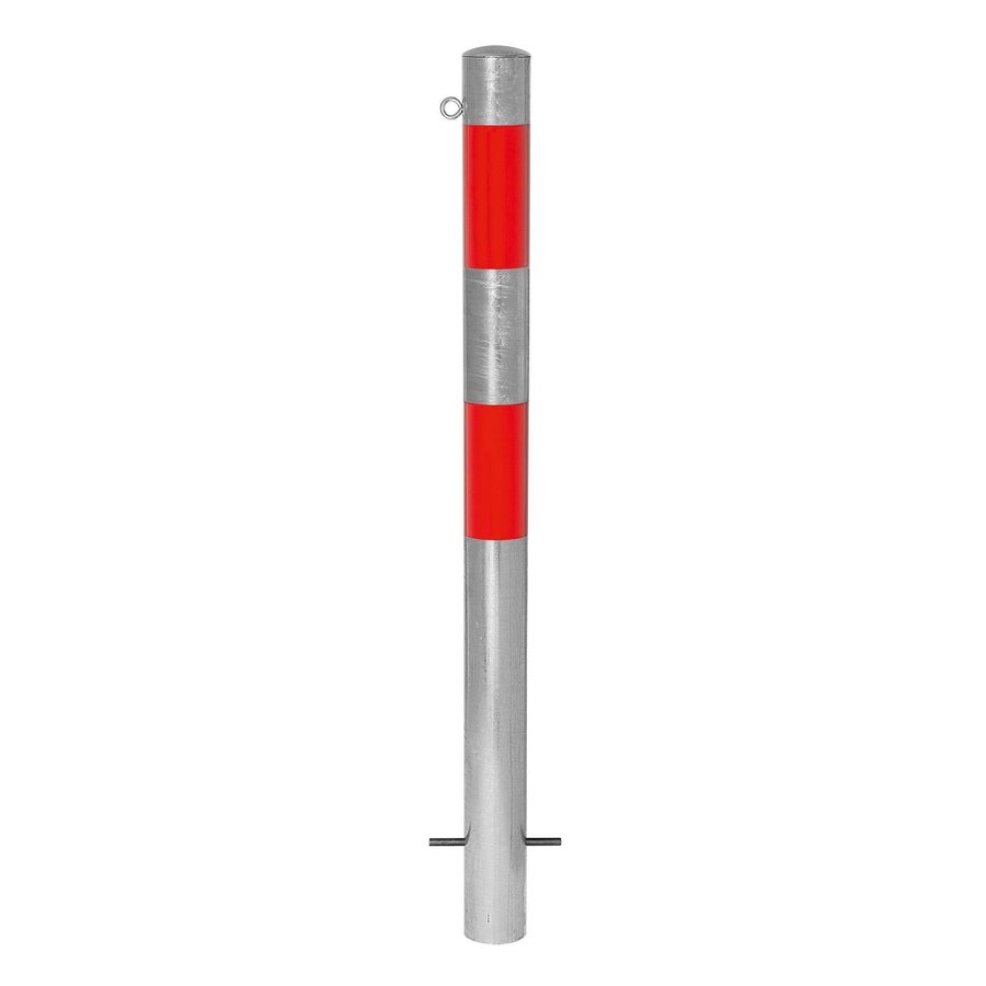 MORION poteau de délimitation Ø 76 mm à bétonner - un anneau de chaîne - galvanisé à chaud - bandes de signalisation réfléchissantes rouges-1