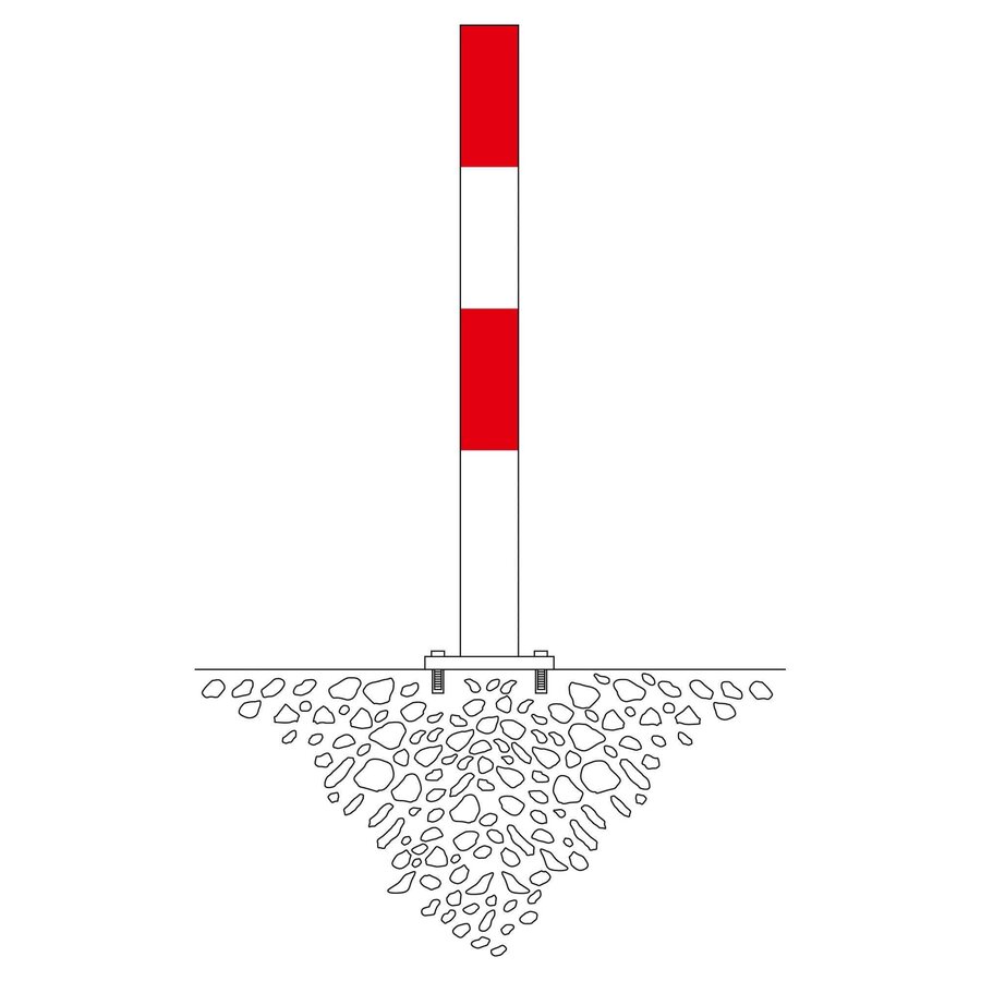 MORION poteau de délimitation Ø 90 mm sur platine - un anneau de chaîne - thermolaqué rouge/blanc-2
