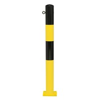 thumb-MORION vaste afzetpaal Ø 90 mm op voetplaat - één kettingoog - thermisch verzinkt en geel/zwart gepoedercoat-1