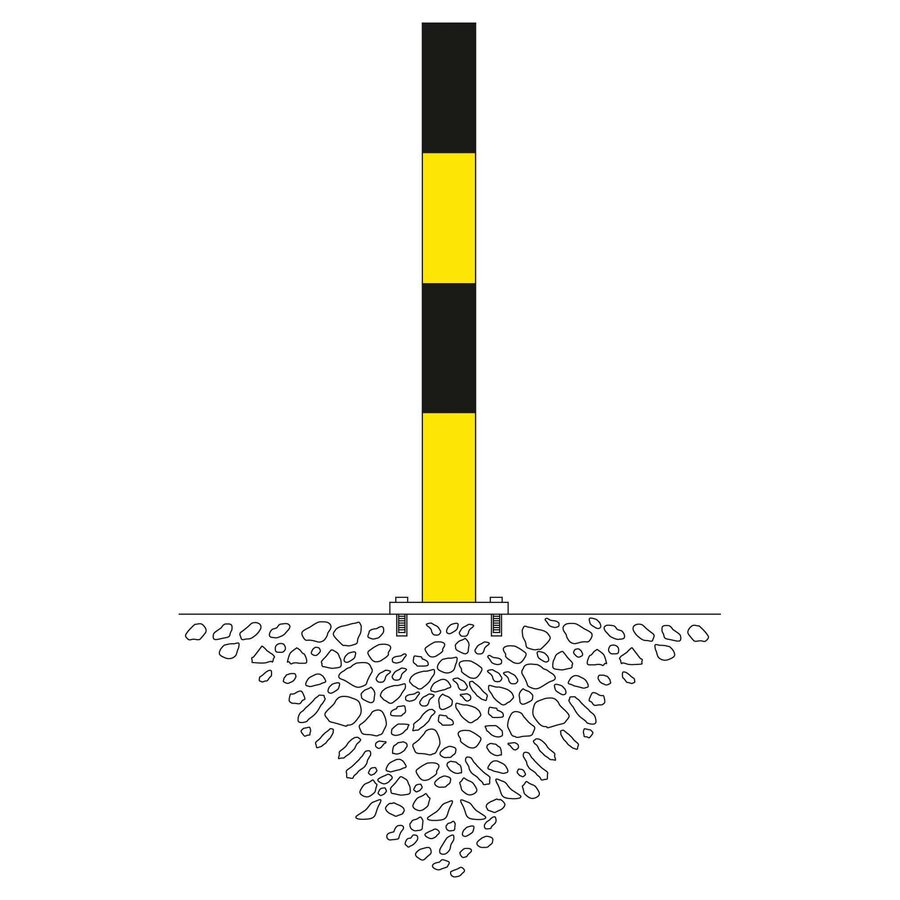 MORION vaste afzetpaal Ø 90 mm op voetplaat - één kettingoog - thermisch verzinkt en geel/zwart gepoedercoat-2