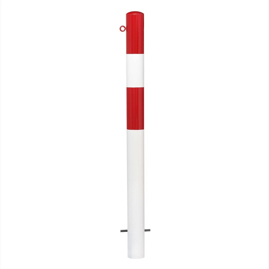 MORION vaste afzetpaal Ø 90 mm om in te betonneren - één kettingoog - rood/wit gepoedercoat-1