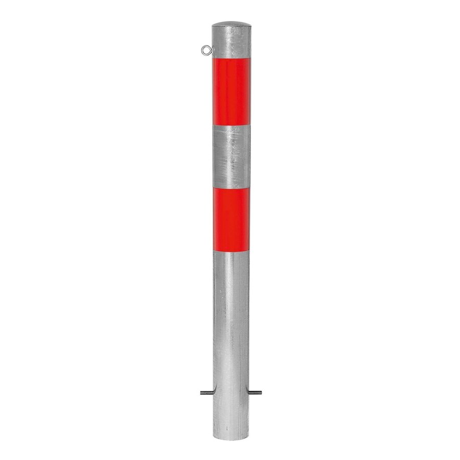 MORION poteau de délimitation Ø 90 mm à bétonner - un anneau de chaîne - galvanisé à chaud - bandes de signalisation réfléchissantes rouges-1