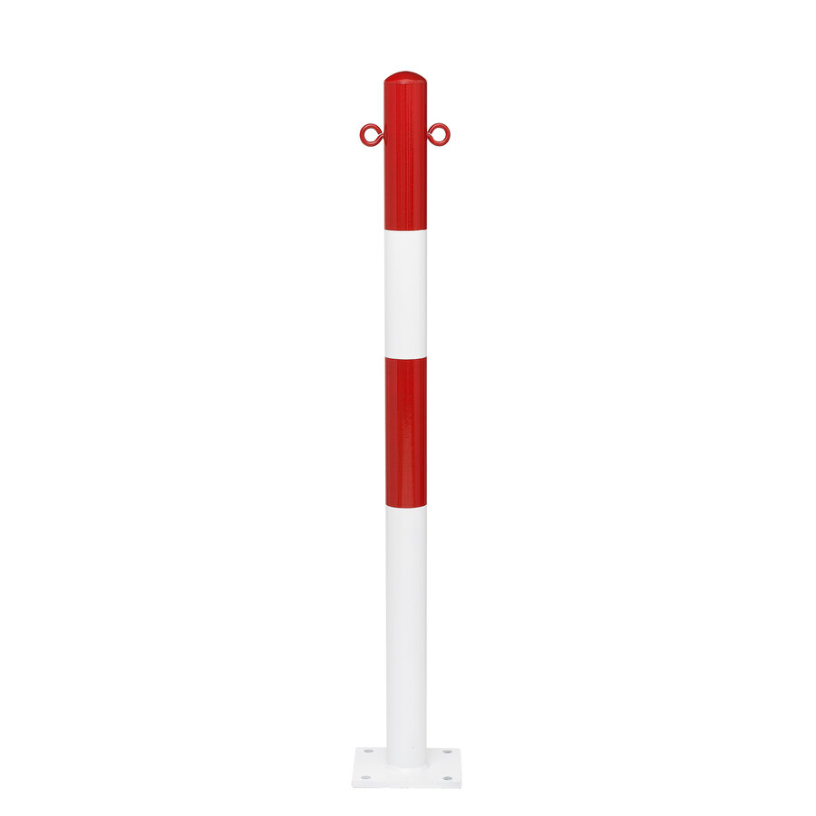 MORION vaste afzetpaal Ø 60 mm - op voetplaat - twee kettingogen - rood/wit gepoedercoat-1