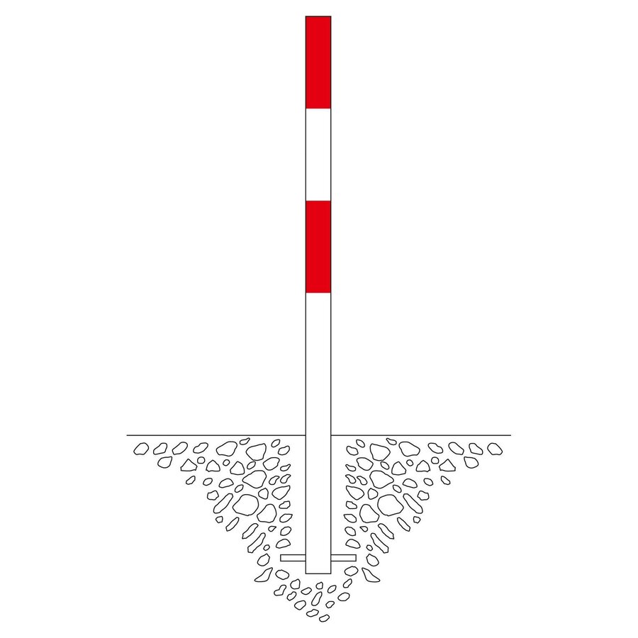 MORION vaste afzetpaal Ø 60 mm op voetplaat - twee kettingogen - thermisch verzinkt en rood/wit gepoedercoat-2