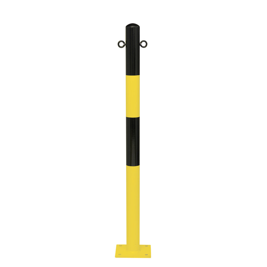 MORION vaste afzetpaal Ø 60 mm op voetplaat - twee kettingogen - thermisch verzinkt en geel/zwart gepoedercoat-1