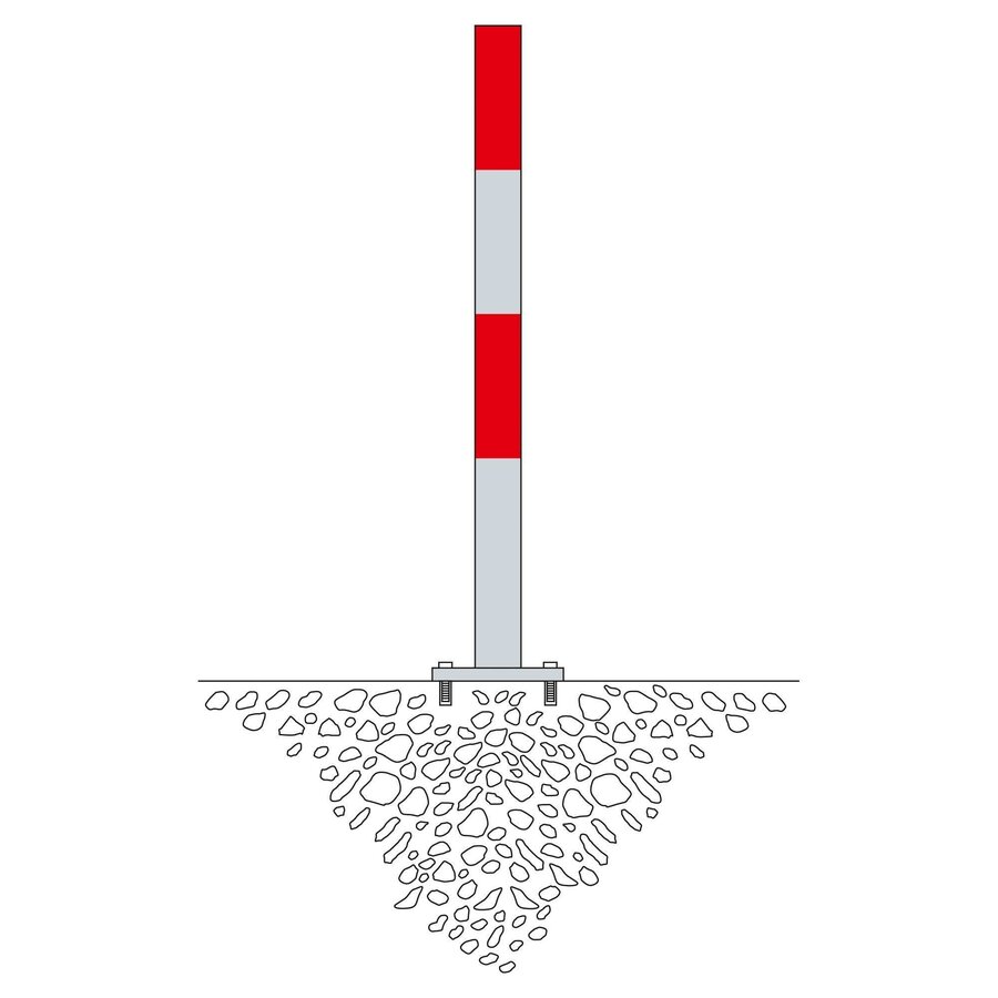 MORION vaste afzetpaal 70 x 70 mm - op voetplaat - twee kettingogen - thermisch verzinkt met rode reflecterende banden-2