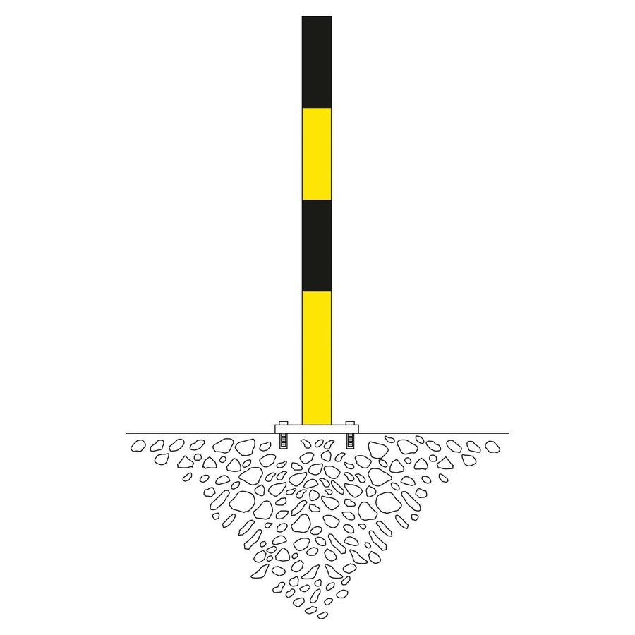 MORION vaste afzetpaal 70 x 70 mm op voetplaat - twee kettingogen - thermisch verzinkt en geel/zwart gepoedercoat-2