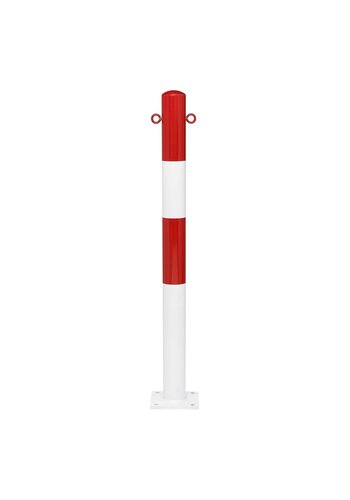 afzetpaal Ø 76 mm op voetplaat-2 kettingogen-gepoedercoat -rood/wit 