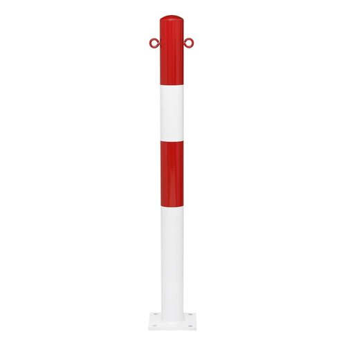 afzetpaal Ø 76 mm op voetplaat-2 kettingogen-gepoedercoat -rood/wit 