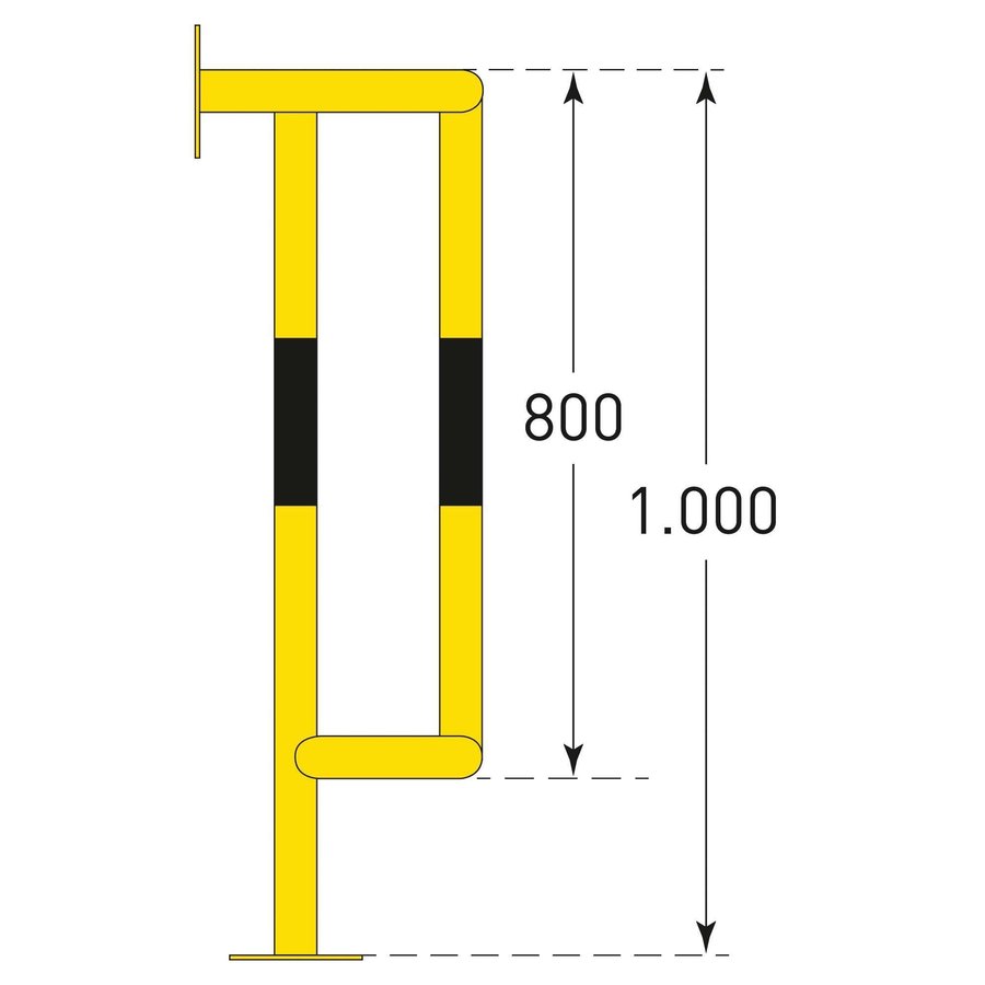 protection de tuyaux 180°  - 1000 x 350 x 300 mm - montage au sol - galvanisé à chaud et thermolaqué - jaune/noir-2