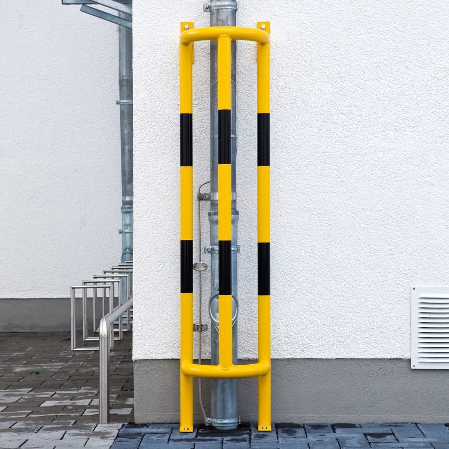 protection de tuyaux 180° - 1500 x 350 x 300 mm - montage au sol - galvanisé à chaud et thermolaqué - jaune/noir-2