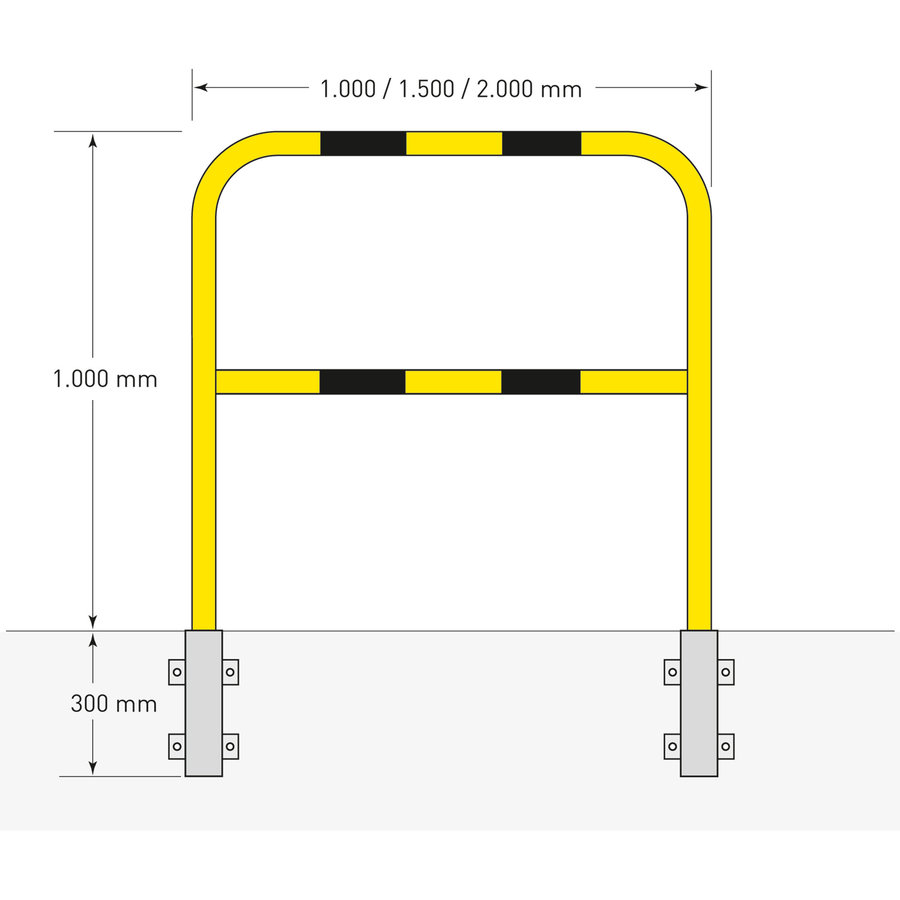 arceau de protection Ø48 mm - 1300x1000 mm - à sceller/amovible - galvanisé à chaud et thermolaqué - jaune/noir-1