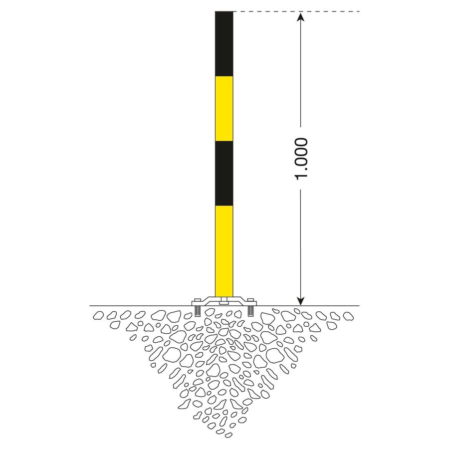 PARAT-B poteau de délimitation amovible sur platine - Ø 60 mm - sans anneaux de chaîne - jaune/noir-2