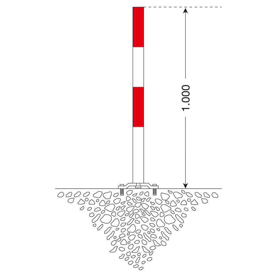 PARAT-B poteau de délimitation amovible sur platine - Ø 60 mm - sans anneaux de chaîne - rouge/blanc-2