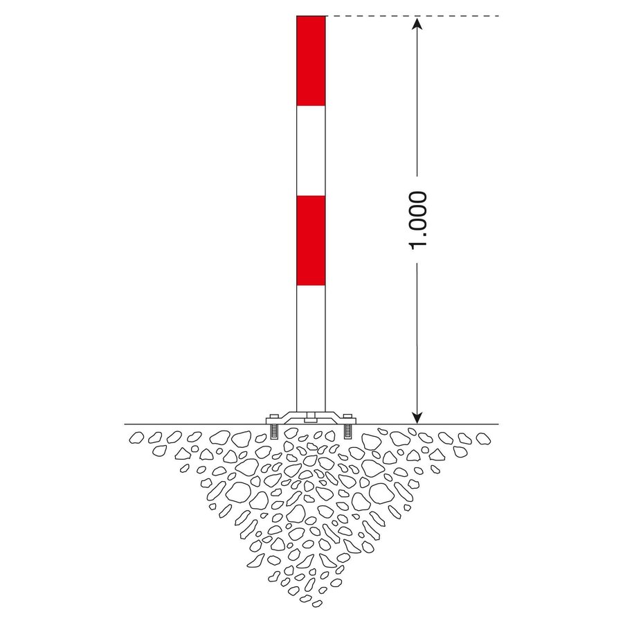 PARAT-B poteau de délimitation amovible sur platine - 70 x 70 mm - sans anneaux de chaîne - rouge/blanc-3