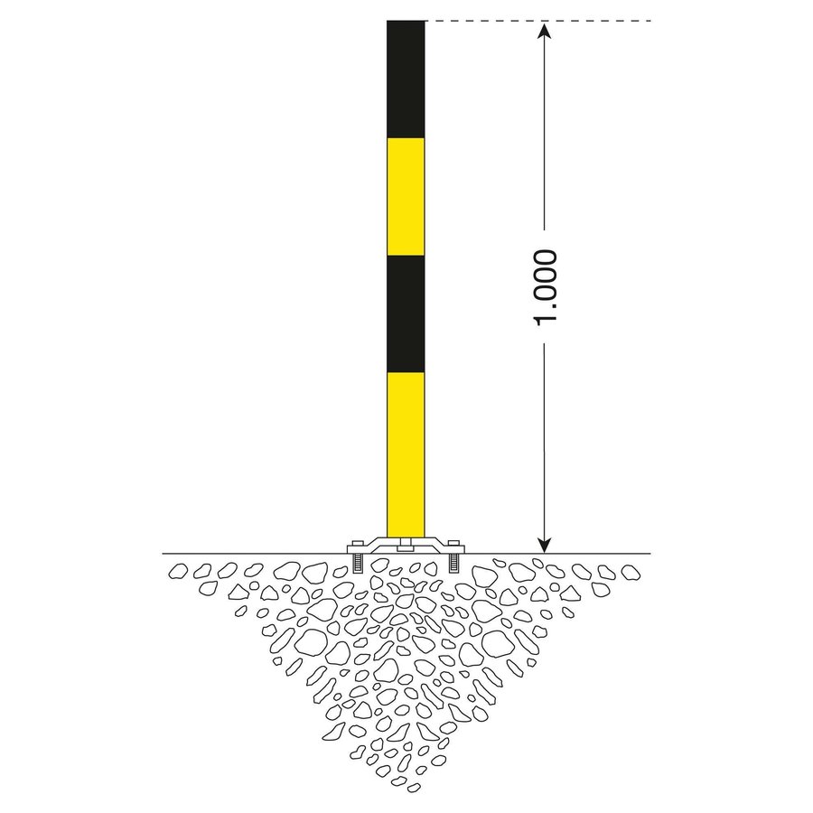 PARAT-B poteau de délimitation amovible sur platine - 70 x 70 mm - sans anneaux de chaîne - jaune/noir-2
