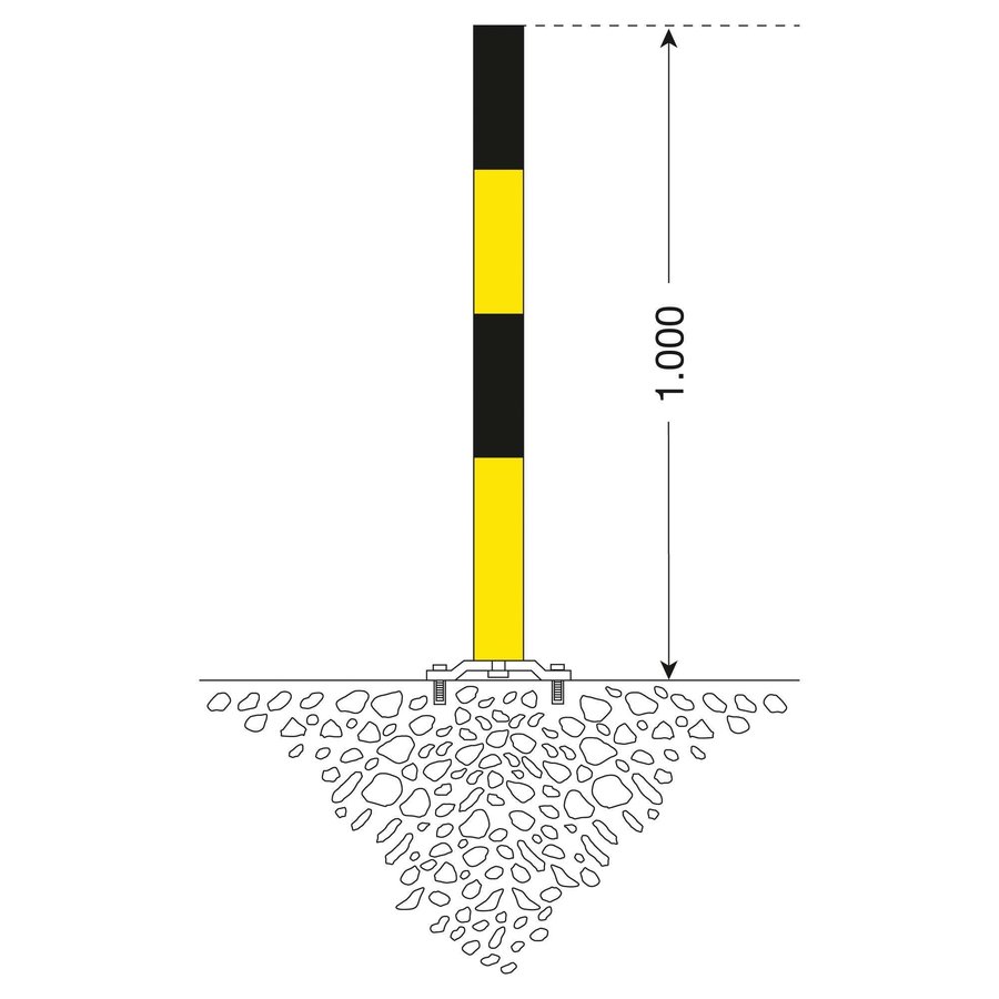 PARAT-B poteau de délimitation amovible sur platine - Ø 76 mm - sans anneaux de chaîne - jaune/noir-2