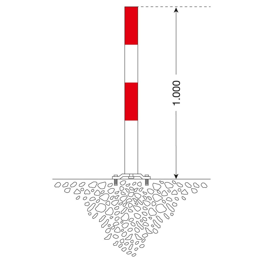 PARAT-B poteau de délimitation amovible sur platine - Ø 76 mm - sans anneaux de chaîne - rouge/blanc-2