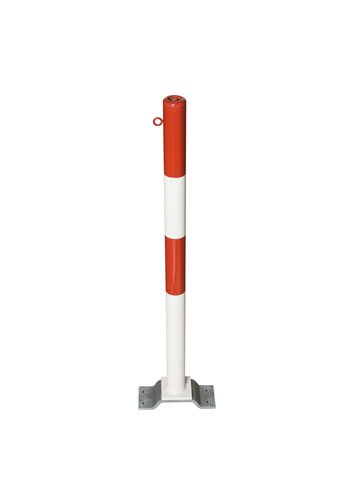 PARAT-B afzetpaal-Ø 76 mm-op voetplaat-1 kettingoog-rood/wit 