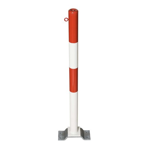 PARAT-B afzetpaal-Ø 76 mm-op voetplaat-1 kettingoog-rood/wit 