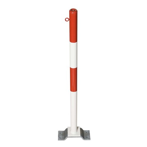 PARAT-B afzetpaal-Ø 60 mm-op voetplaat-1 kettingoog-rood/wit 