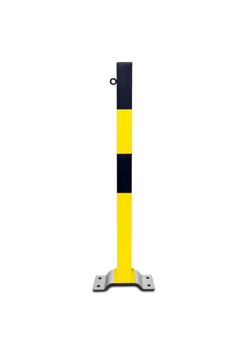 PARAT-B afzetpaal-70x70 mm-op voetplaat-1 kettingoog-geel/zwart 