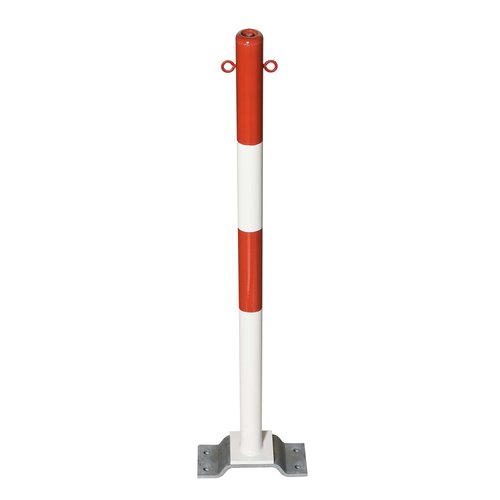 PARAT-B afzetpaal-Ø 60 mm-op voetplaat-2 kettingogen-rood/wit 