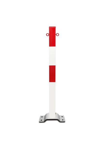 PARAT-B afzetpaal-70x70 mm-op voetplaat-2 kettingogen-rood/wit 