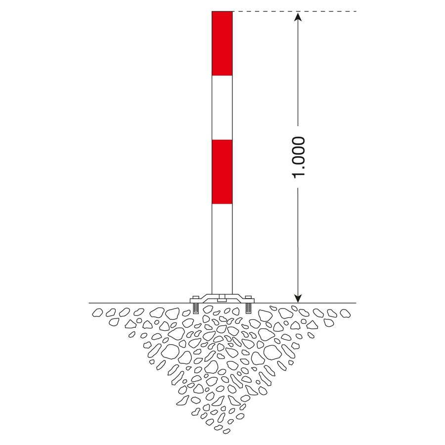 PARAT-B poteau de délimitation amovible sur platine - 70 x 70 mm - deux anneaux de chaîne - rouge/blanc-3