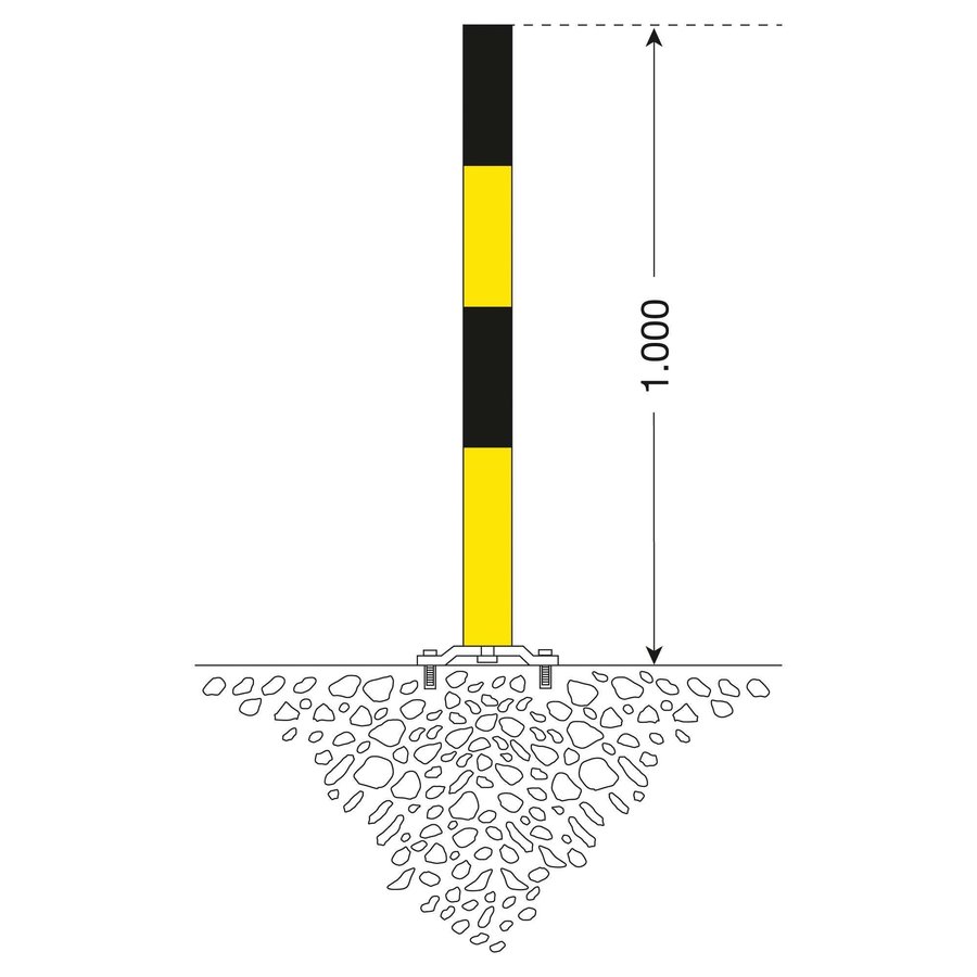 PARAT-B uitneembare afzetpaal op voetplaat - Ø 76 mm - twee kettingogen - geel/zwart-2