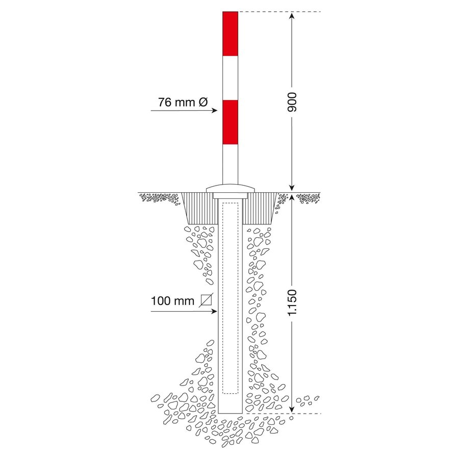 Poteau de délimitation escamotable PARA-Lift - semi-automatique - galvanisé à chaud et laqué - rouge/blanc-2