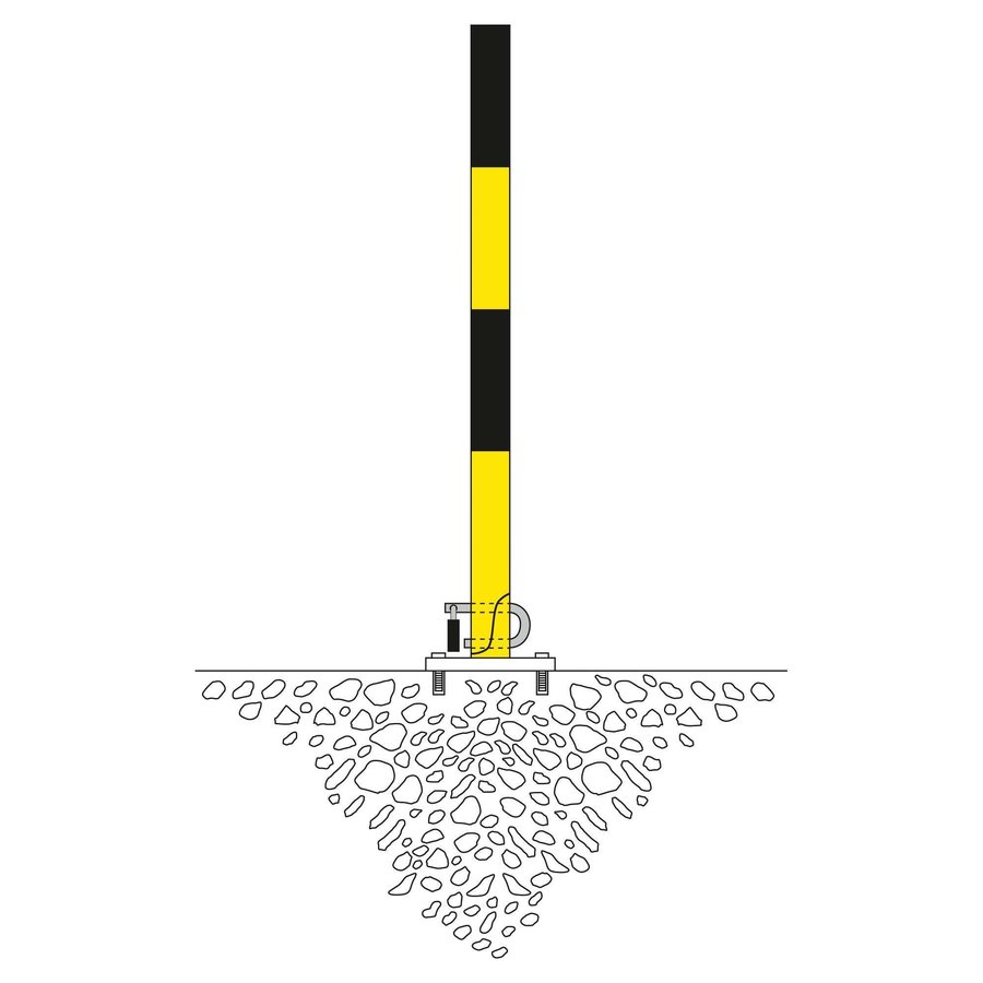 Poteau de délimitation basculant SCHUPO sur platine - Ø 60 mm - galvanisé à chaud et laqué - jaune/noir-1