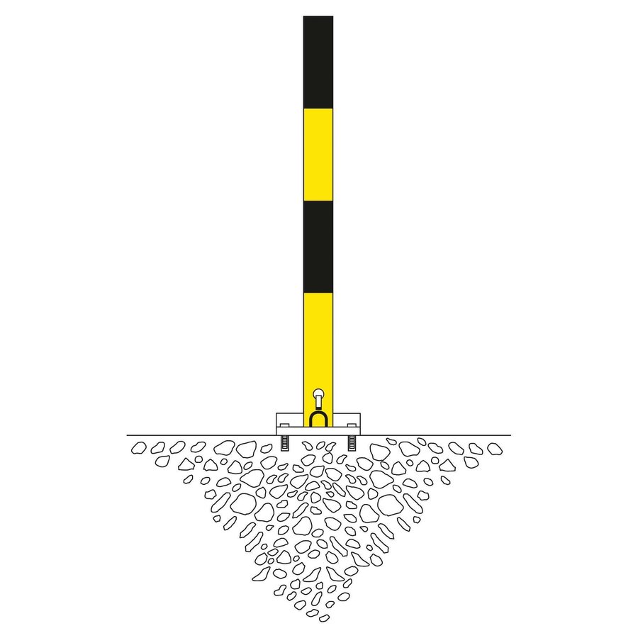 Poteau de délimitation basculant SESAM A - sur platine - 70 x 70 mm - galvanisé à chaud et laqué - jaune/noir-1
