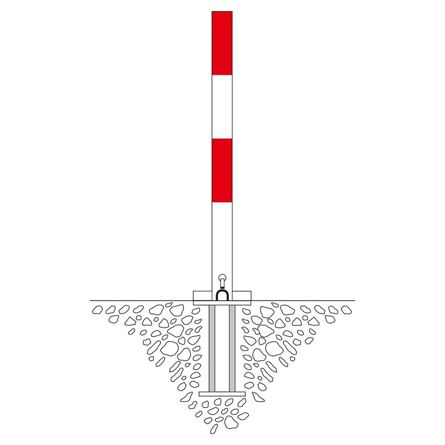 Poteau de délimitation basculant SESAM A - à bétonner - 70 x 70 mm - galvanisé à chaud et laqué - rouge/blanc-1