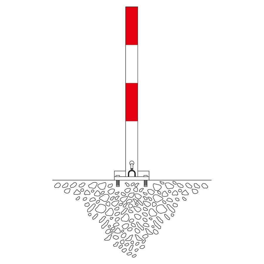 Poteau de délimitation basculant SESAM B - sur platine - 70 x 70 mm - galvanisé à chaud et laqué - rouge/blanc-1