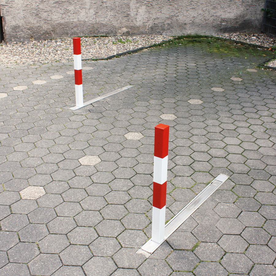 Poteau de délimitation basculant et encastré SESAM-Plus A - serrure cylindrique - galvanisé à chaud et laqué - rouge/blanc-6