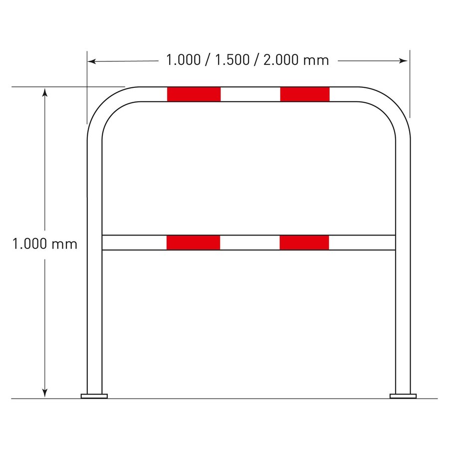 beschermbeugel Ø60 mm - 1000 x 2000 - voetplaten - gepoedercoat - wit/rood-2