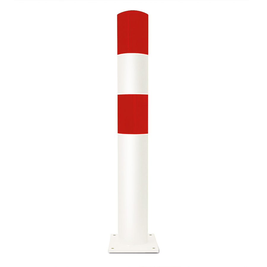 poteau de protection Ø 159mm (L) sur platine - galvanisé à chaud et thermolaqué - blanc/rouge-1