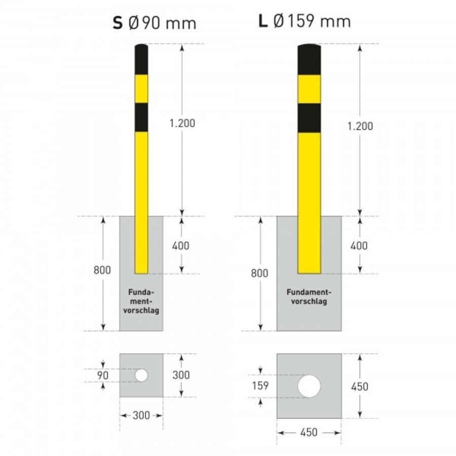 rampaal Ø 159mm (L) om in te betonneren - gepoedercoat -geel/zwart-6