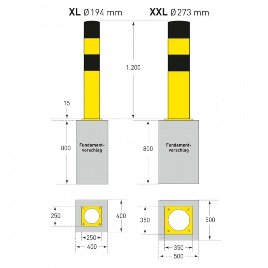 poteau de protection Ø 194mm (XL) sur platine - galvanisé à chaud et thermolaqué - jaune/noir-5