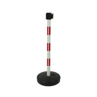 thumb-Paal in PVC met haspel en lint 3 m x 50 mm rood / wit - Opvulbaar voetstuk 9 kg-1